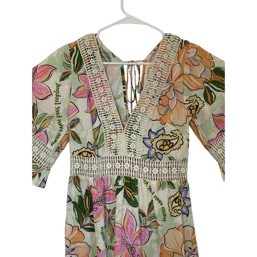 Z & L Dress Medium Floral Crochet Trim Back Tie with Tassels Bohemian Crochet - Picture 3 of 16